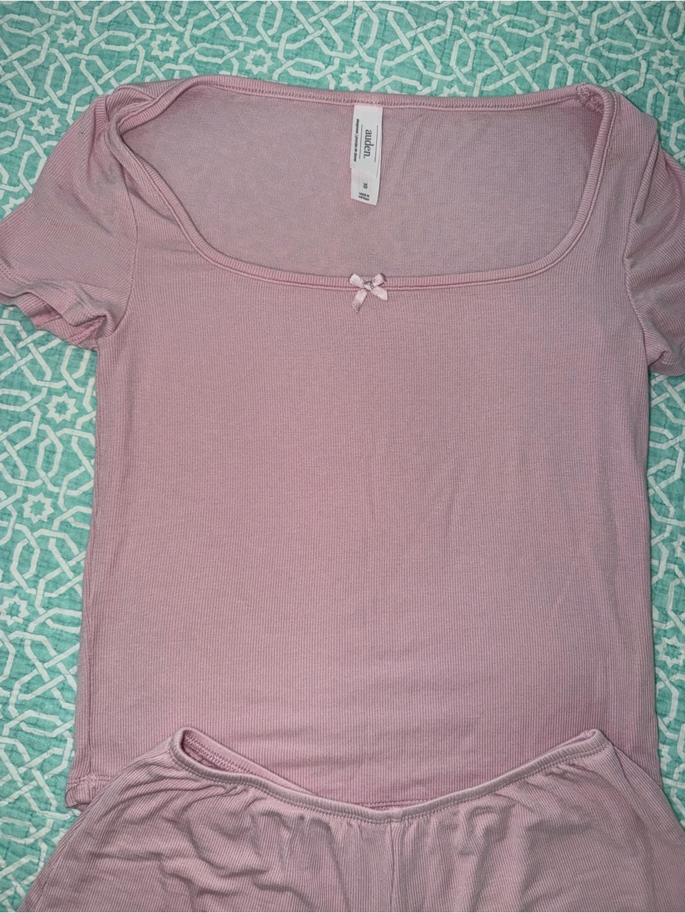 Auden Dusty Rose Short Sleeve Scoop Neck Pajama Set with Lace Trim - Picture 5 of 8